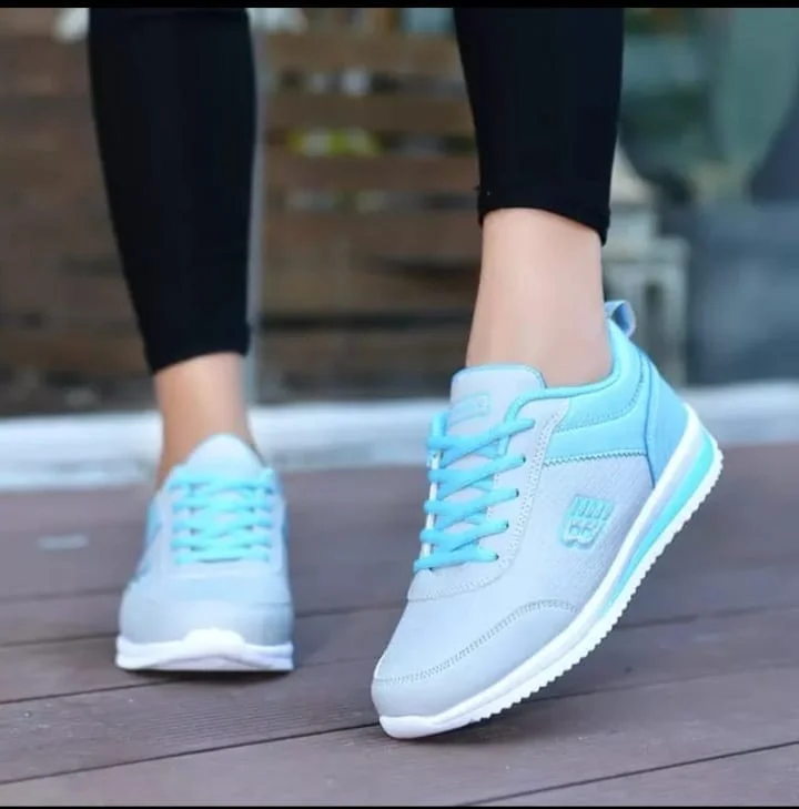 NB Women Breathable PU Leather Sneakers Grey Blue Sport Shoes