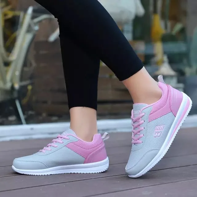 NB Women Breathable PU Leather Sneakers Grey Pink Sport Shoes