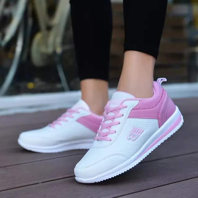 NB Women Breathable PU Leather Sneakers White Pink Sport Shoes