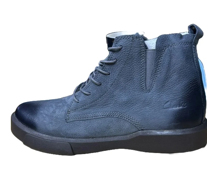NEVY BLUE CLARKS DOUBLE SOLE LEATHER BOOTS