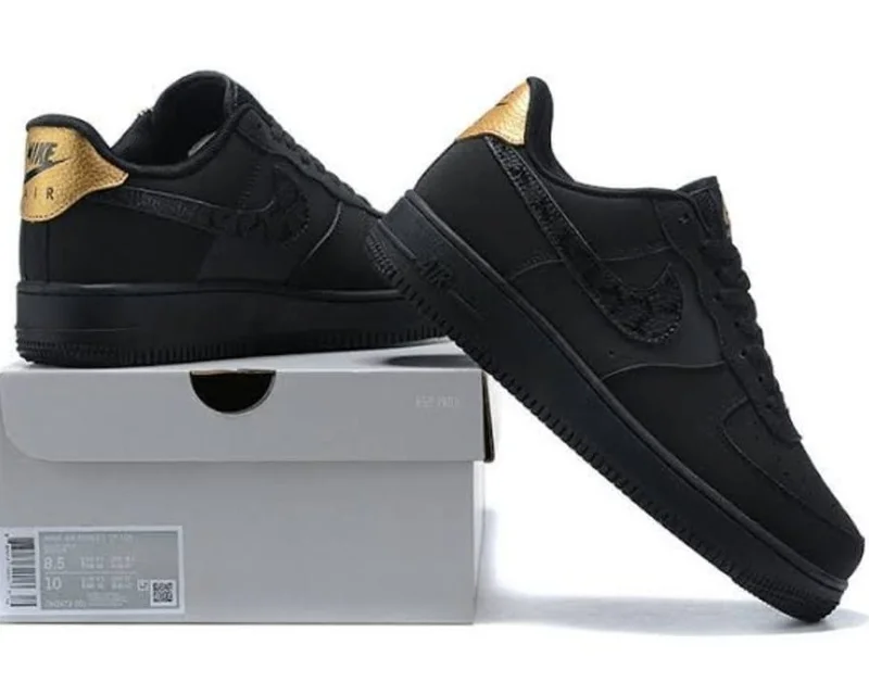 Nike Air Force 1 Black Metallic Gold Sneakers