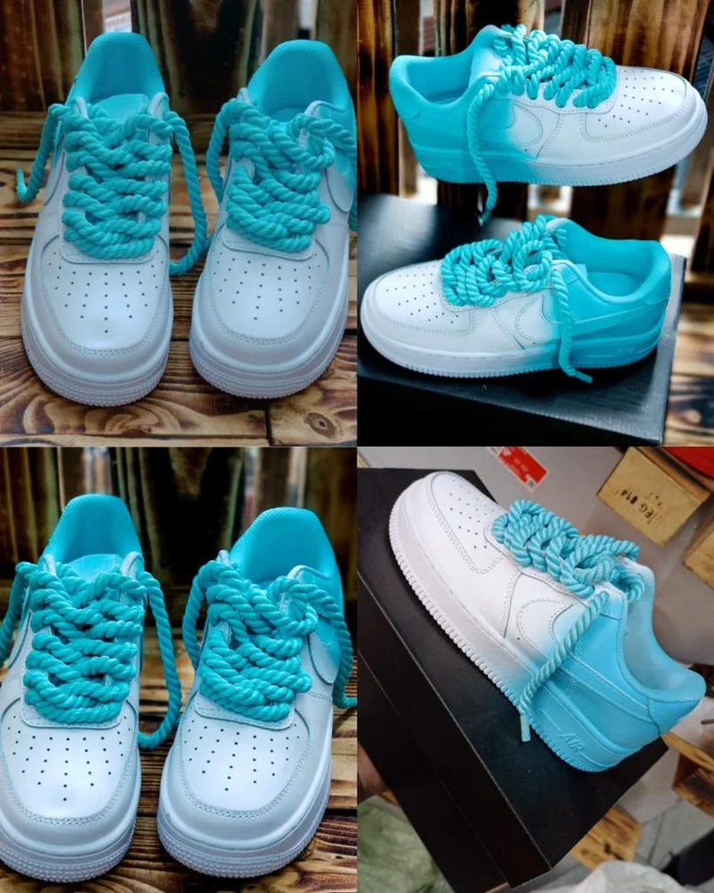 Nike Air Force 1 Low Customized with Chunky Laces Blue