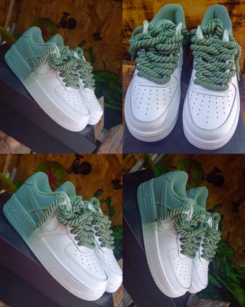 Nike Air Force 1 Low Customized with Chunky Laces Green