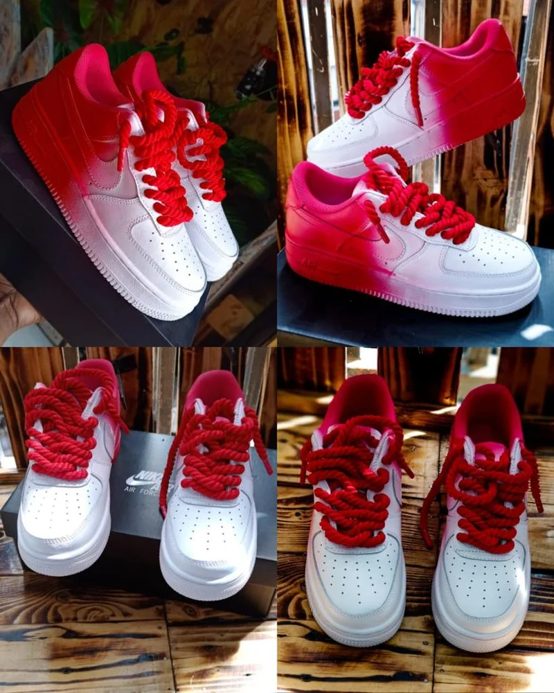 Nike Air Force 1 Low Customized with Chunky Laces Red