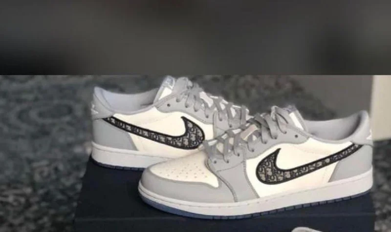 Nike Air Jordan 1 Low Men Shoes Grey with White Patches