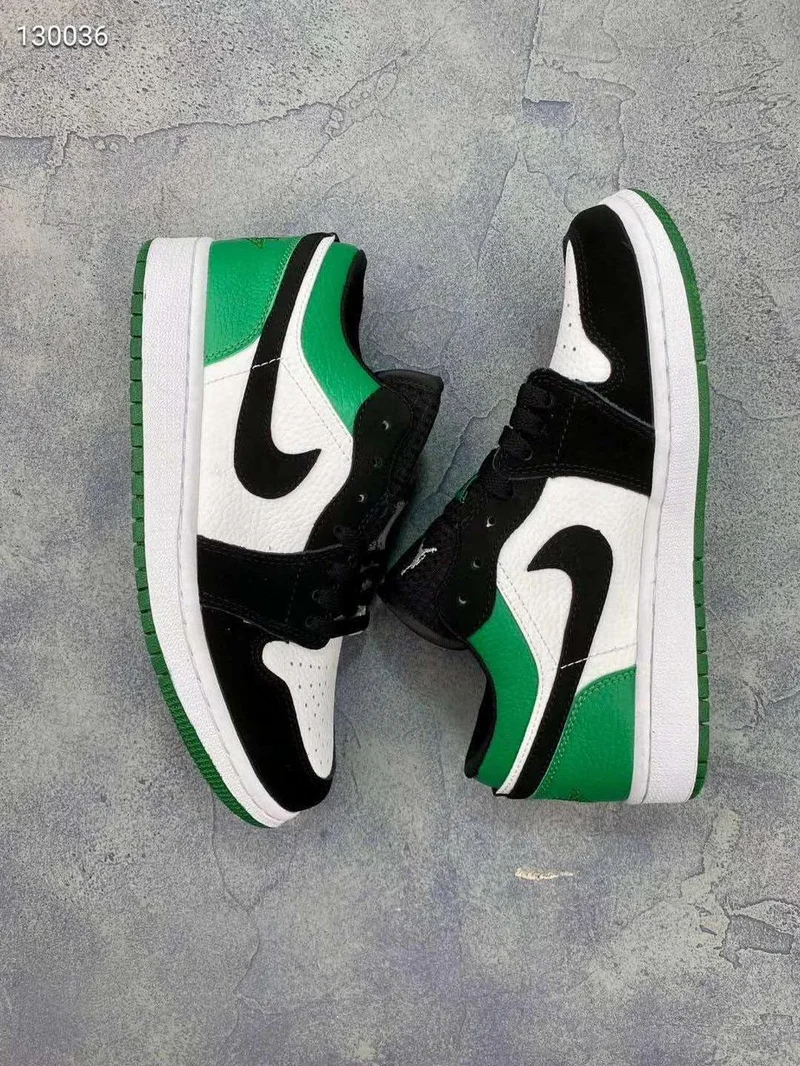 Nike Air Jordan 1 Low Men Shoes White  with Black and Green Patches