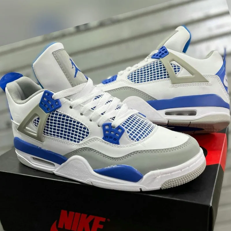 Nike Air Jordan Retro 4 IV White Military Blue Basketball Shoes