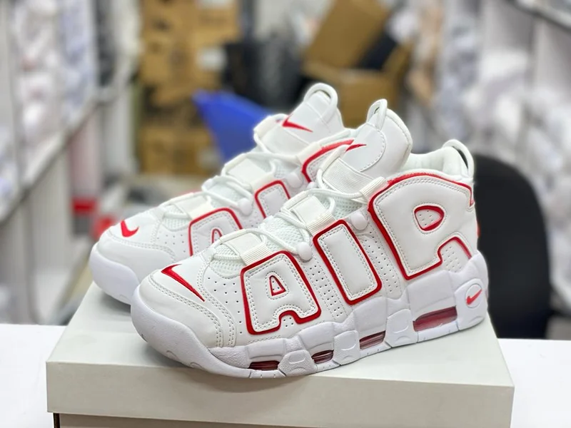 Nike Uptempo White and Varsity Red Sneakers