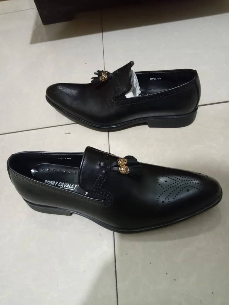 Nobby Cavalli Mens Premium Leather Shoes Black Kiltie Official Shoes