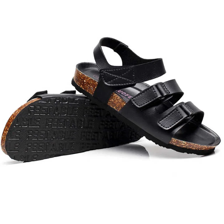 Open Toe Belt Buckle Ankle Strap Men's Cork Sandals Black