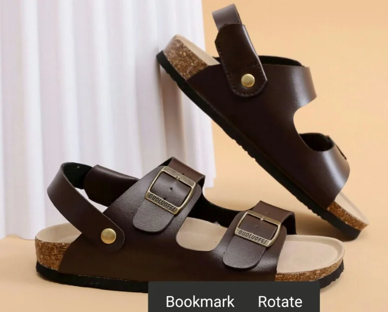 Open Toe Belt Buckle Ankle Strap Men's Cork Sandals Brown