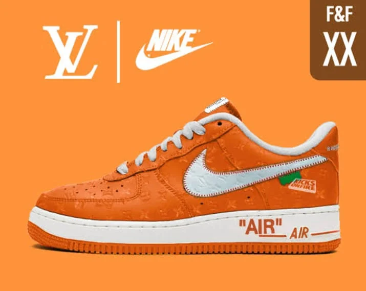 Orange and White Louis Vuitton x Nike Air Force1 Low