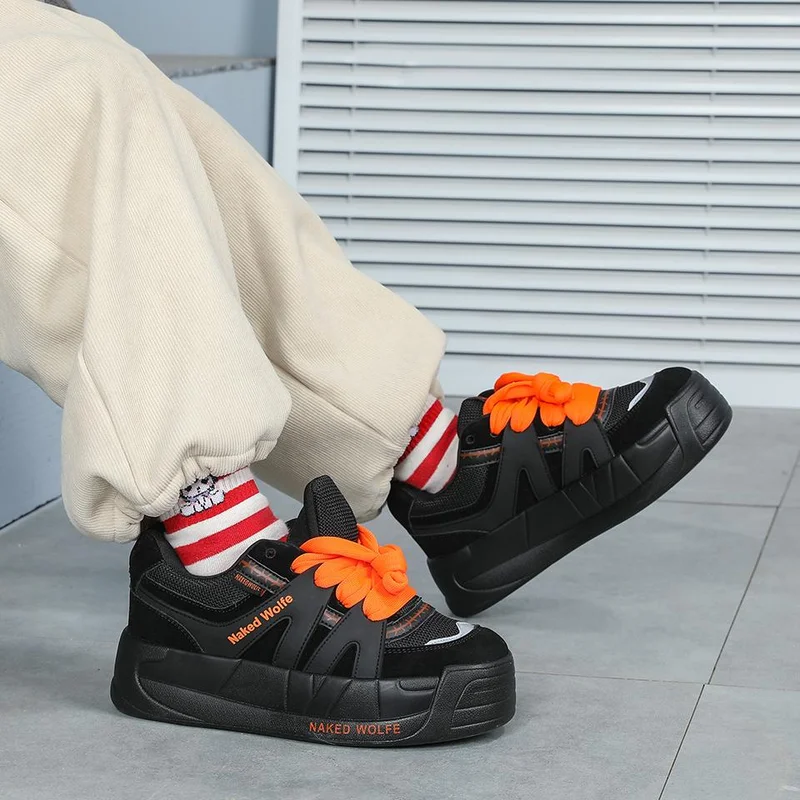 ORANGE- BLACK  KIDS NAKED WOLFE SNEAKERS