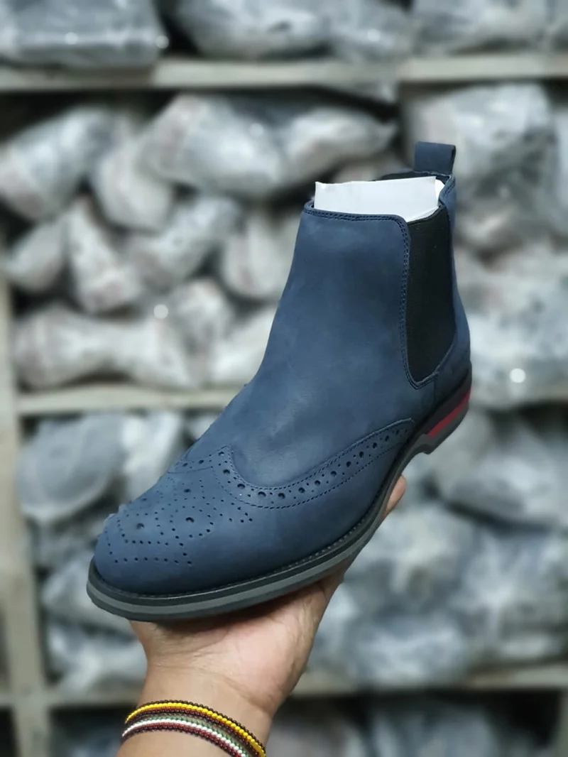 Oxford Slipon Suede Official Billionaire  Leather  Boots Navy Blue Brogue shoes