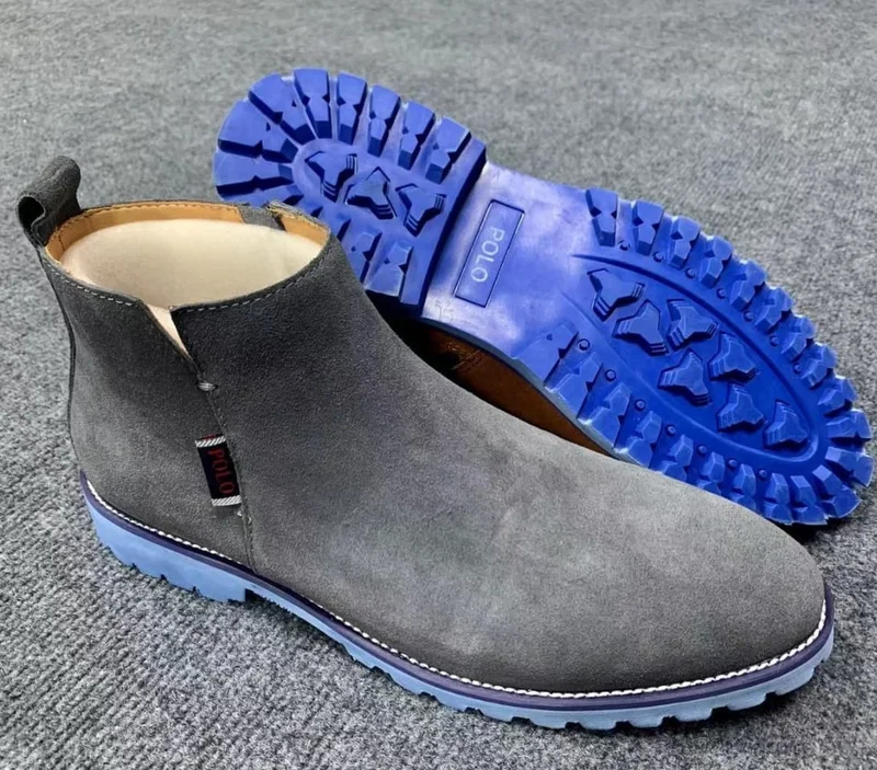 Polo Chelsea Leather Suede Boots Grey