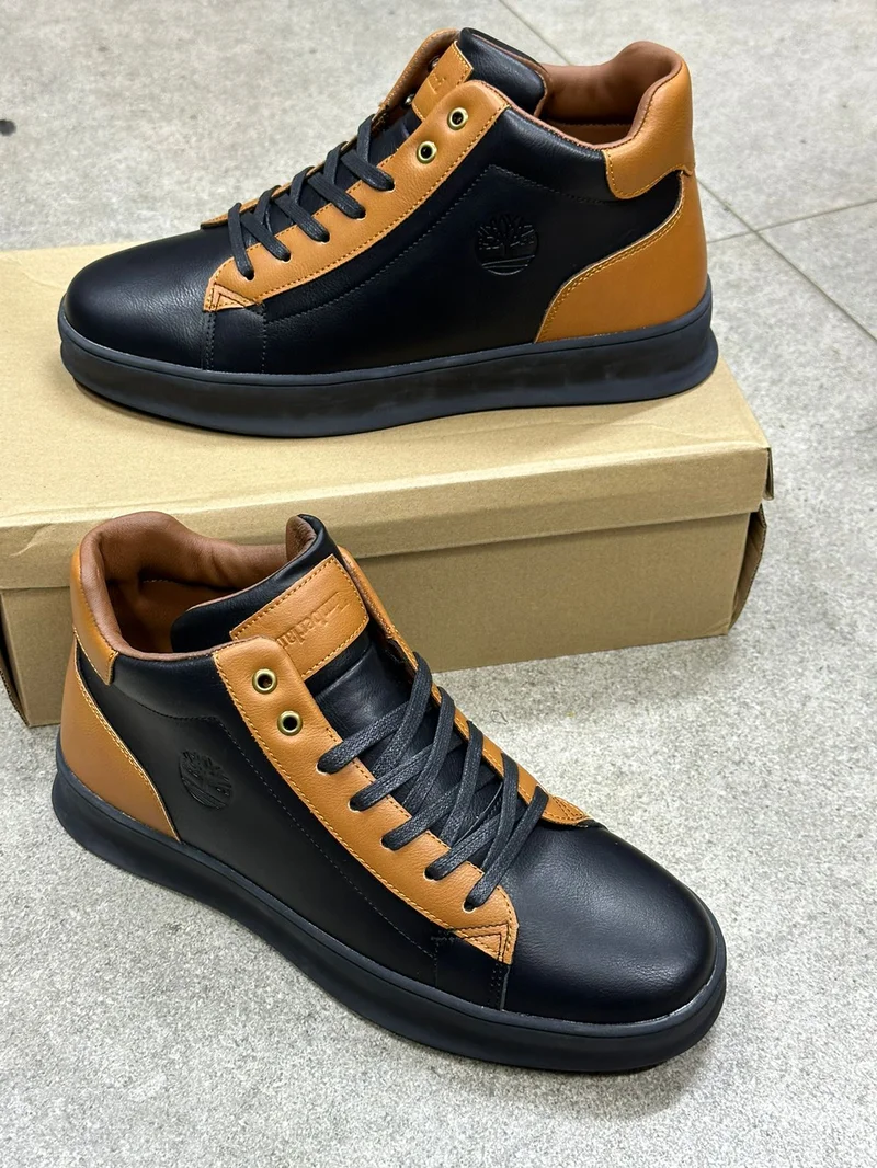 Premium Timberland High-top Sneakers - Black Mustard