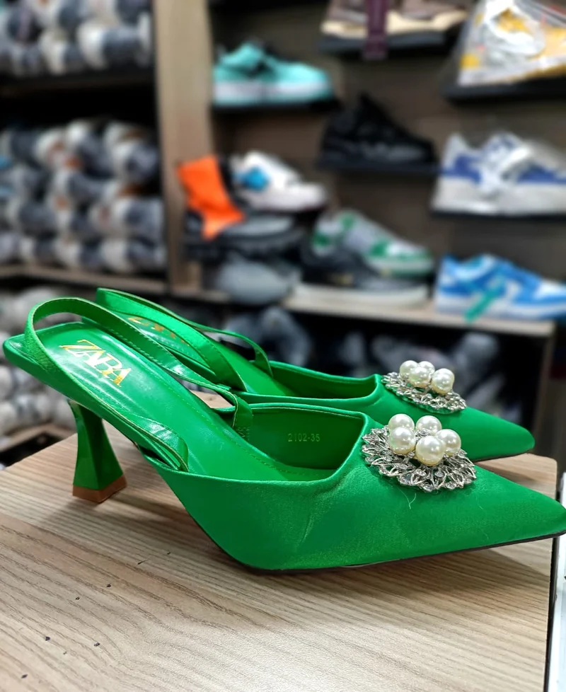 Quality Ladies Shoes Women's High Heels  Closed Pointed Toe Green