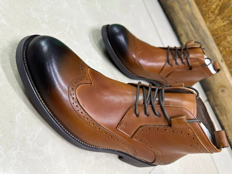 QUALITY Leather Clark Bootsl-BROWN
