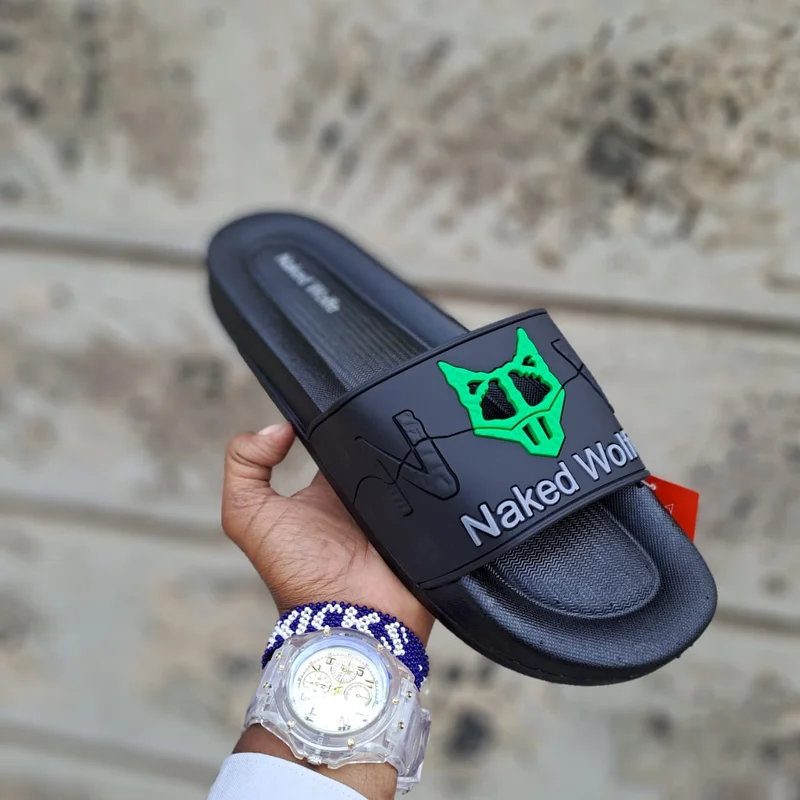 Quality Original Naked Wolfe Unisex Slides Black and Green