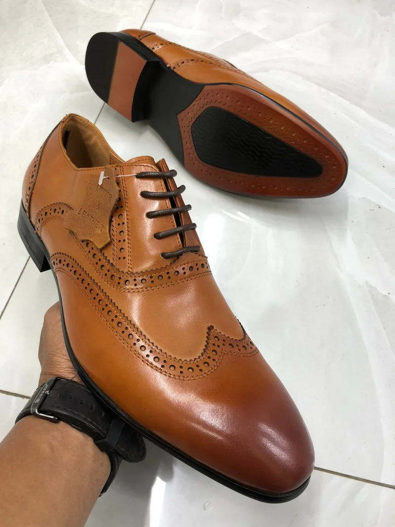 Quality Premium John Foster Lace up Leather Brogue Mens Official Shoes Brown