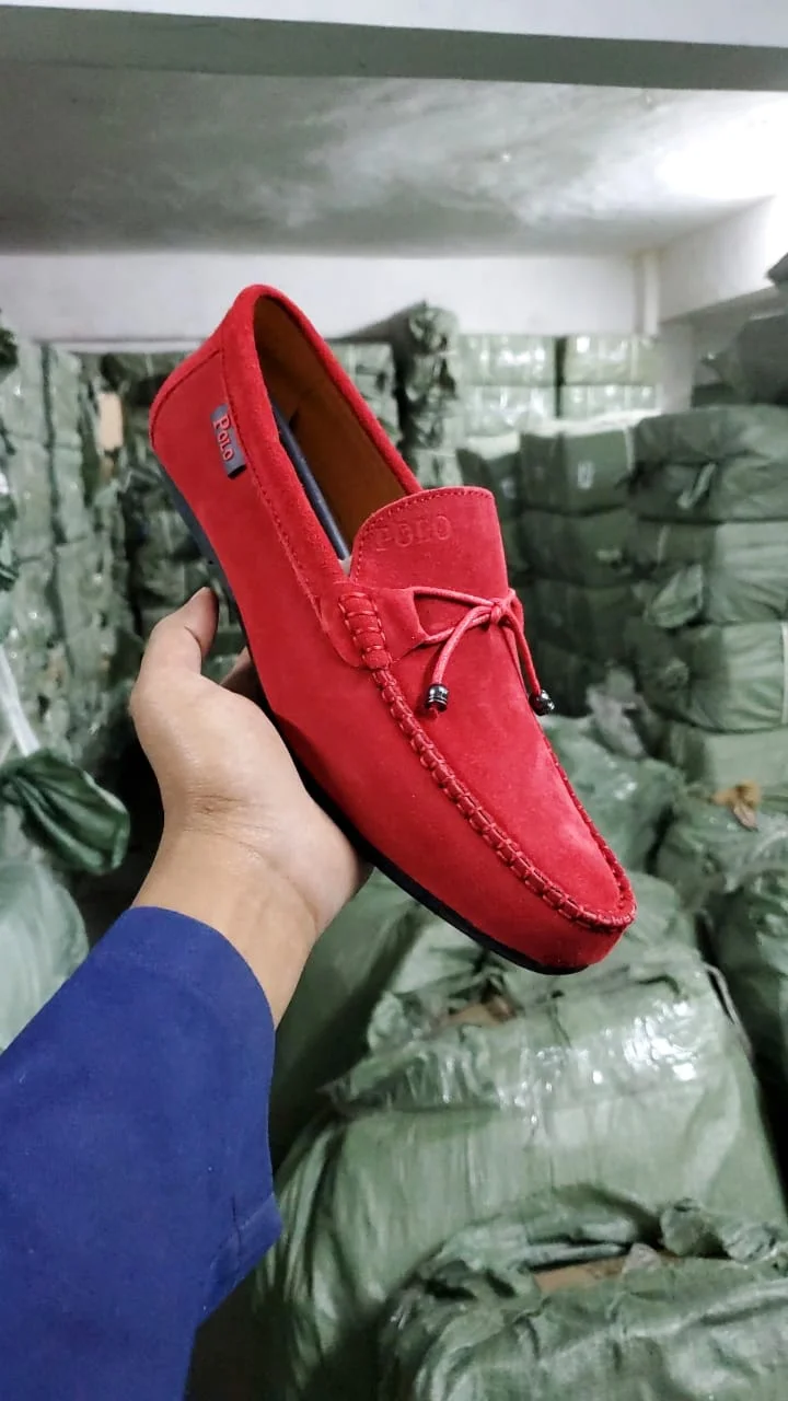 Red Suede  Polo Loafers Men Shoes Footwear