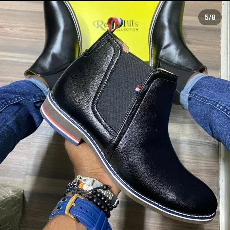 Redhill Genuine Leather Slipon Official Men Boots in Black