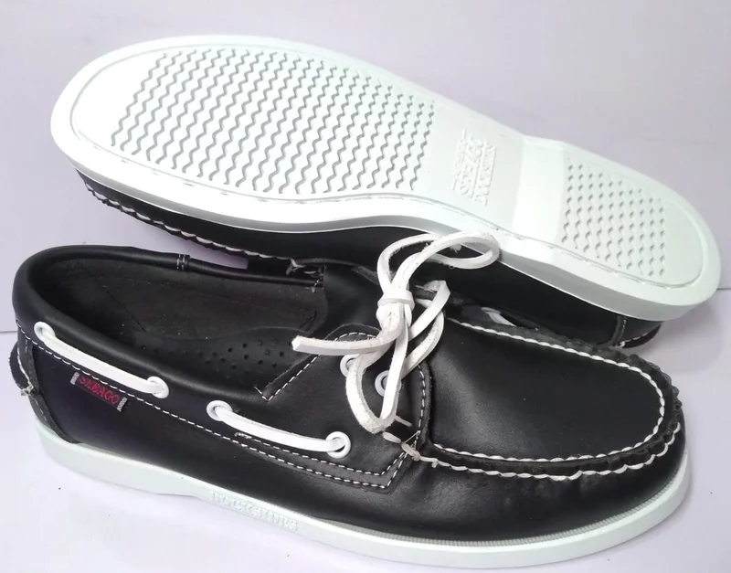 Sebago Docksides Black White Lace Boat shoes