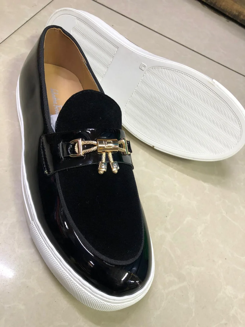 Slip-on Casual Sneakers Casual Rubber Wet Look Shoes Black with Kiltie