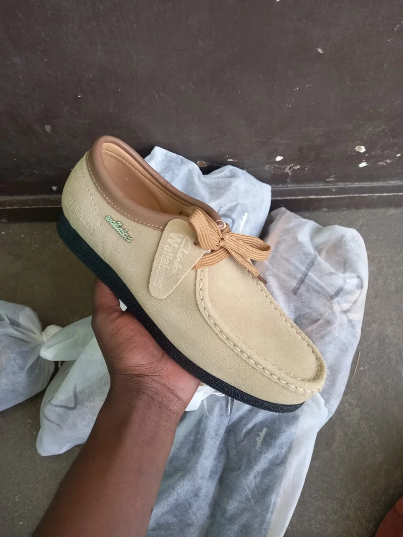 The Clarks Wallabee Cream White Coloured Suede Shoes Moccassins