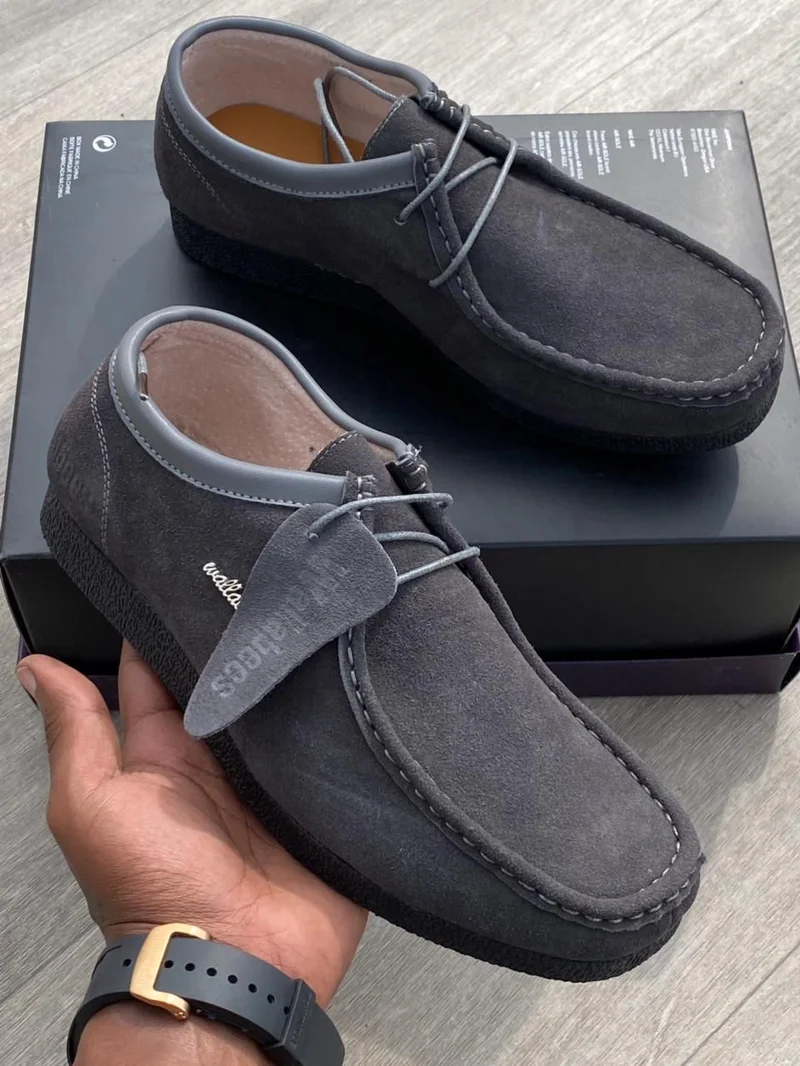 The Clarks Wallabee Grey Suede Shoes Moccassins