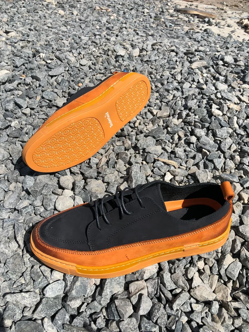 Timberland Casual Mens Leather Laced Black Mustard Gum Sole Shoes