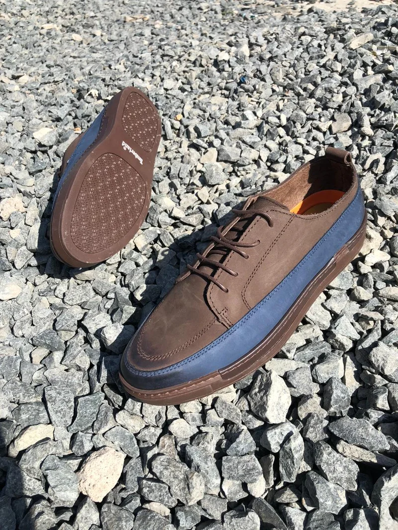 Timberland Casual Mens Leather Laced Shoes Coffee Blue Gum Sole Shoes