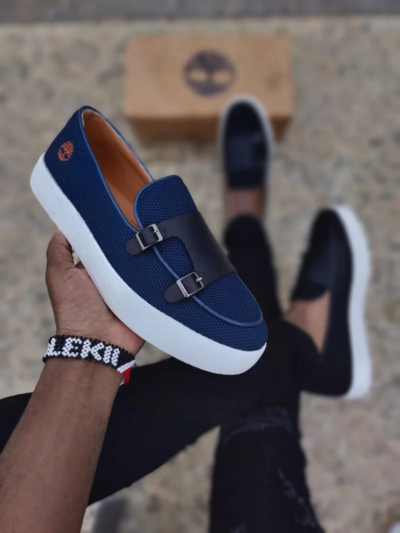 Timberland Double Buckle Blue Leather Official Shoes