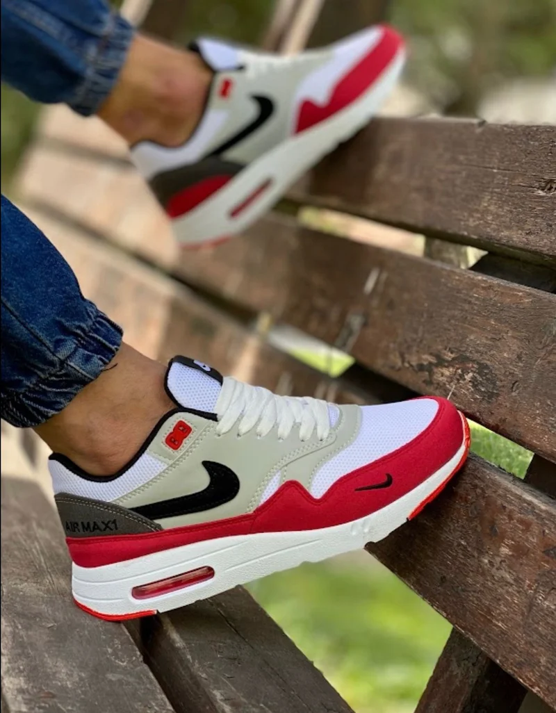 Air Max 1 Biege/ White/ Red Men's Sports Shoes