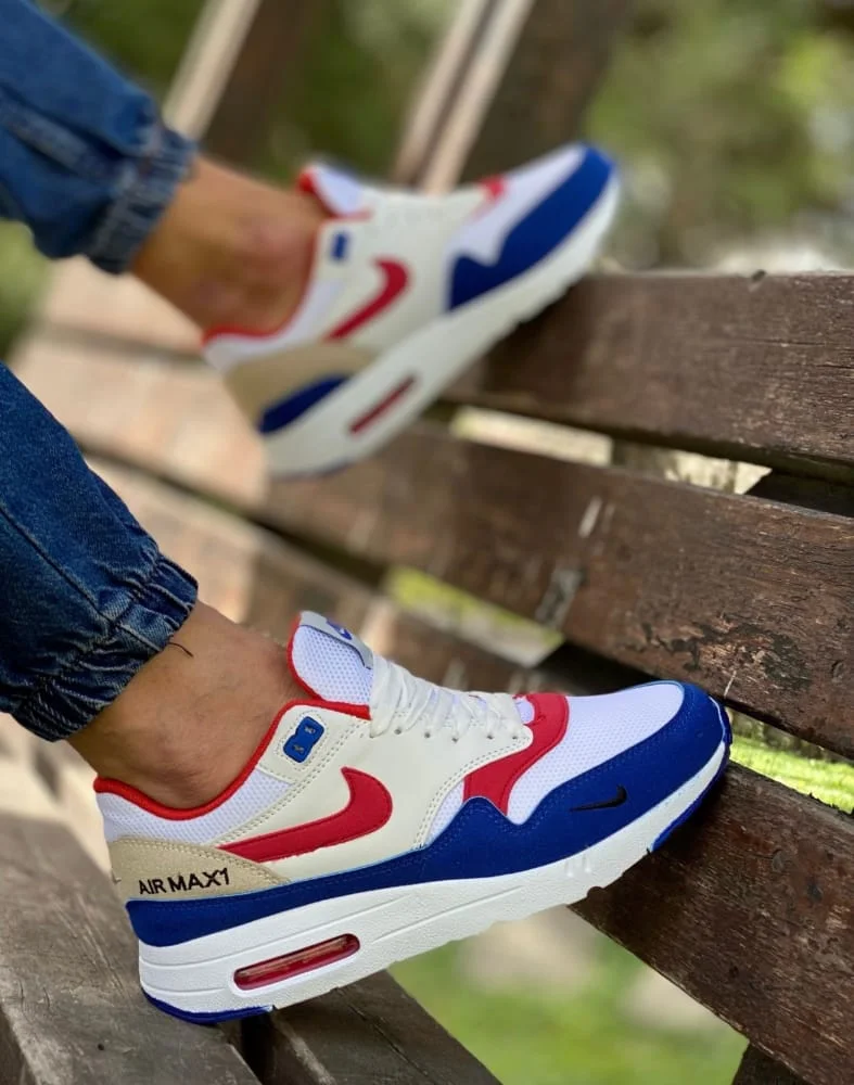 Air Max 1 Blue/Cream White/ Red/ White Men's Sneakers Sports Shoe