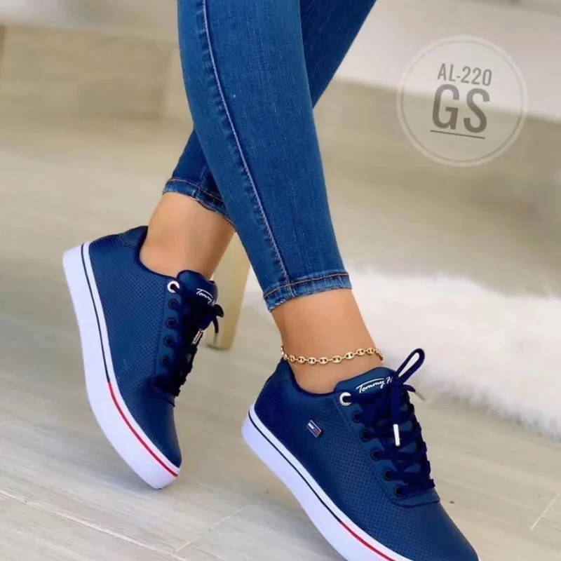 Tommy Hilfiger Mesh Ladies Sneakers Women's Laced Blue Shoes