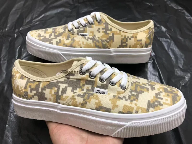Unisex Customized Vans of the Wall Authentic White/ Gre/ Orange Laced Up Shoes