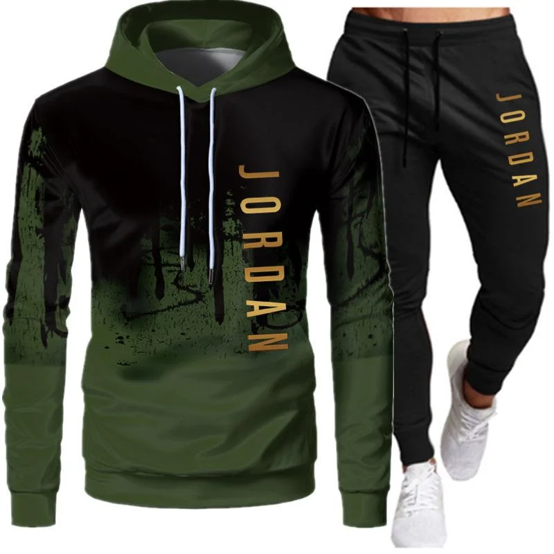 Unisex jordan Set Tracksuit Hooded  and pants in Green Black
