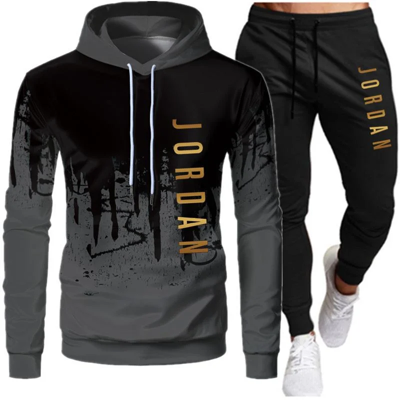 Unisex jordan Set Tracksuit Hooded  and pants in Grey Black