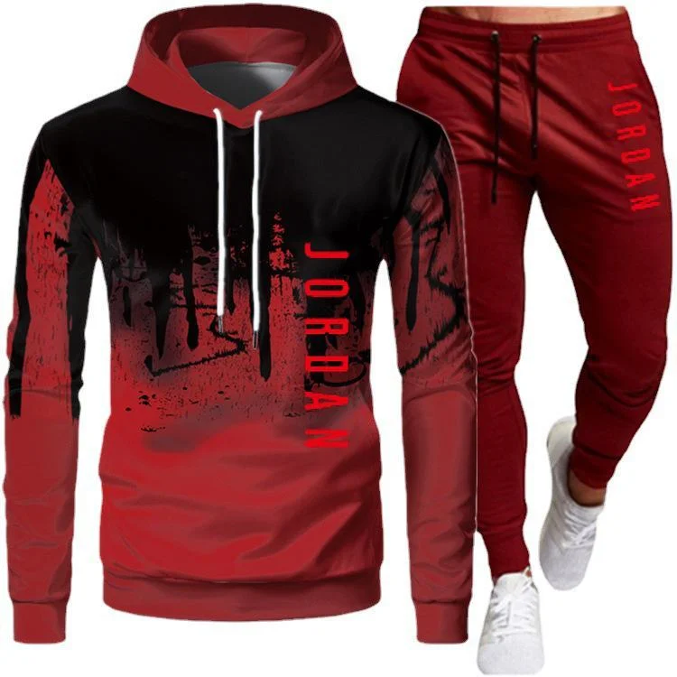 Unisex jordan Set Tracksuit Hooded  and pants in Maroon Black