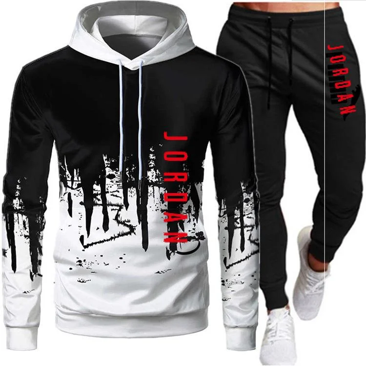 Unisex jordan Set Tracksuit Hooded  and pants in White Black