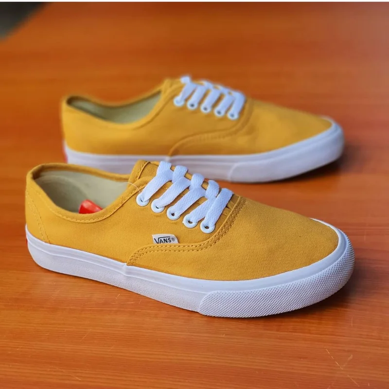 Unisex White and Yellow Vans Casual Shoes