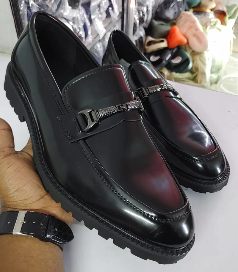 Wet Look Leather Quality Official Slipon Black Shoes