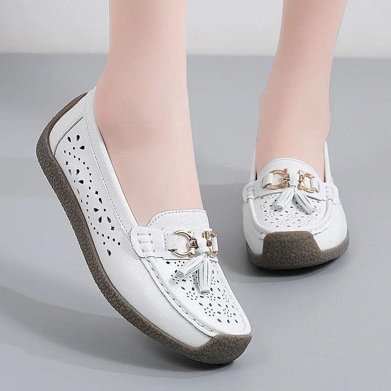 Women Flats Summer Women Genuine Leather Shoes With Low Heels Slip On Loafers