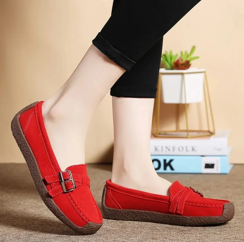 Women's Boat Shoes Driving Moccasins Comfort Loafer Casual Slip On Double buckle