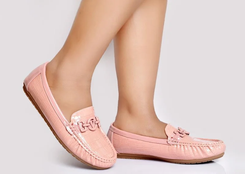 Women's Comfortable Patent Leather Loafers with Massage Footbed - Pink