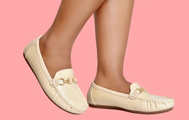 Women's Comfortable Patent Leather Loafers with Massage Footbed – Beige