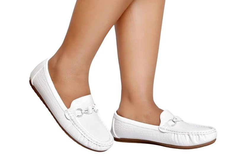 Women's Comfortable Patent Leather Loafers with Massage Footbed – White
