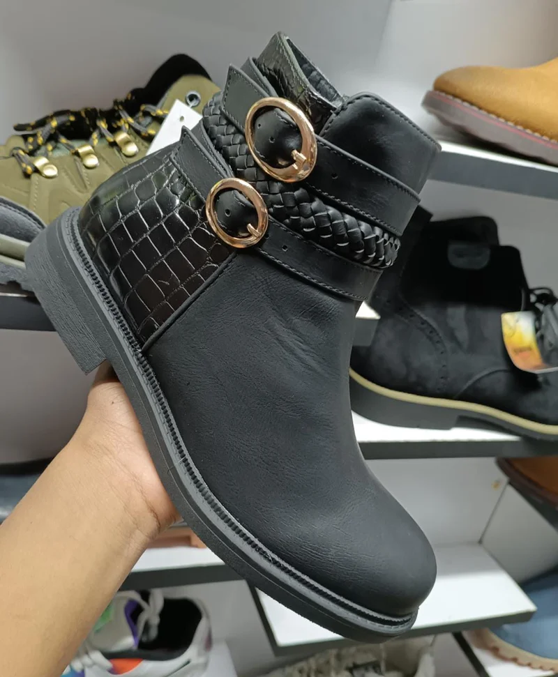 Womens Winter Ankle Boots Double Buckle Black Non Slip Skiing Snow Booties Shoe