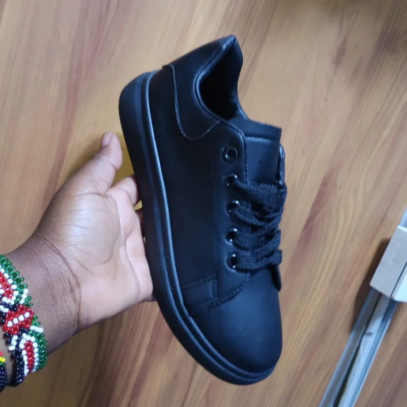 All Black Kids Unisex Laced Children Sneakers